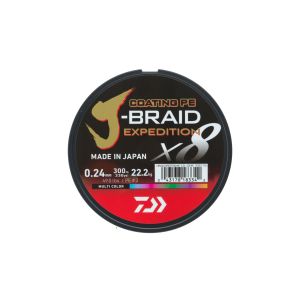 DAIWA J-Braid Expedition X8E, 3000m, 0,18mm, 12.3kg / 27,12lbs, multicolor, Braided Cord, 12552-318