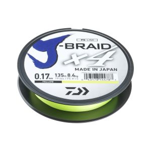 DAIWA J-BRAID X4, 135m, 0,1mm, 3.8kg / 8,38lbs, yellow, Braided Fishing Line, 12740-010