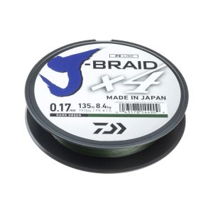DAIWA J-BRAID X4, 135m, 0,1mm, 3.8kg / 8,38lbs, green, Braided Fishing Line, 12741-010