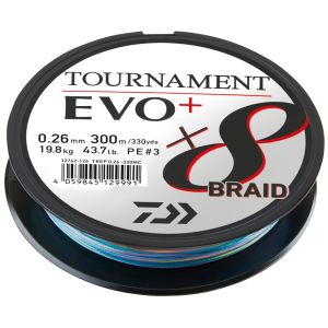 DAIWA Tournament x8 Braid EVO+, 300m, 0,3mm, 23.4kg / 51,59lbs, multicolor, Braided Fishing Line, 12762-130