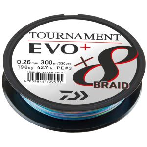 DAIWA Tournament x8 Braid EVO+, 3000m, 0,35mm, 35.1kg / 77,38lbs, multicolor, Braided Fishing Line, 12762-335