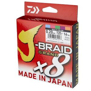 DAIWA J-Braid Grand X8, 300m, 0,22mm, 19.5kg / 42,99lbs, multicolor, Braided Fishing Line, 12795-122
