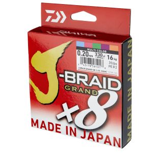 DAIWA J-Braid Grand X8, 300m, 0,24mm, 22kg / 48,5lbs, multicolor, Braided Fishing Line, 12795-124